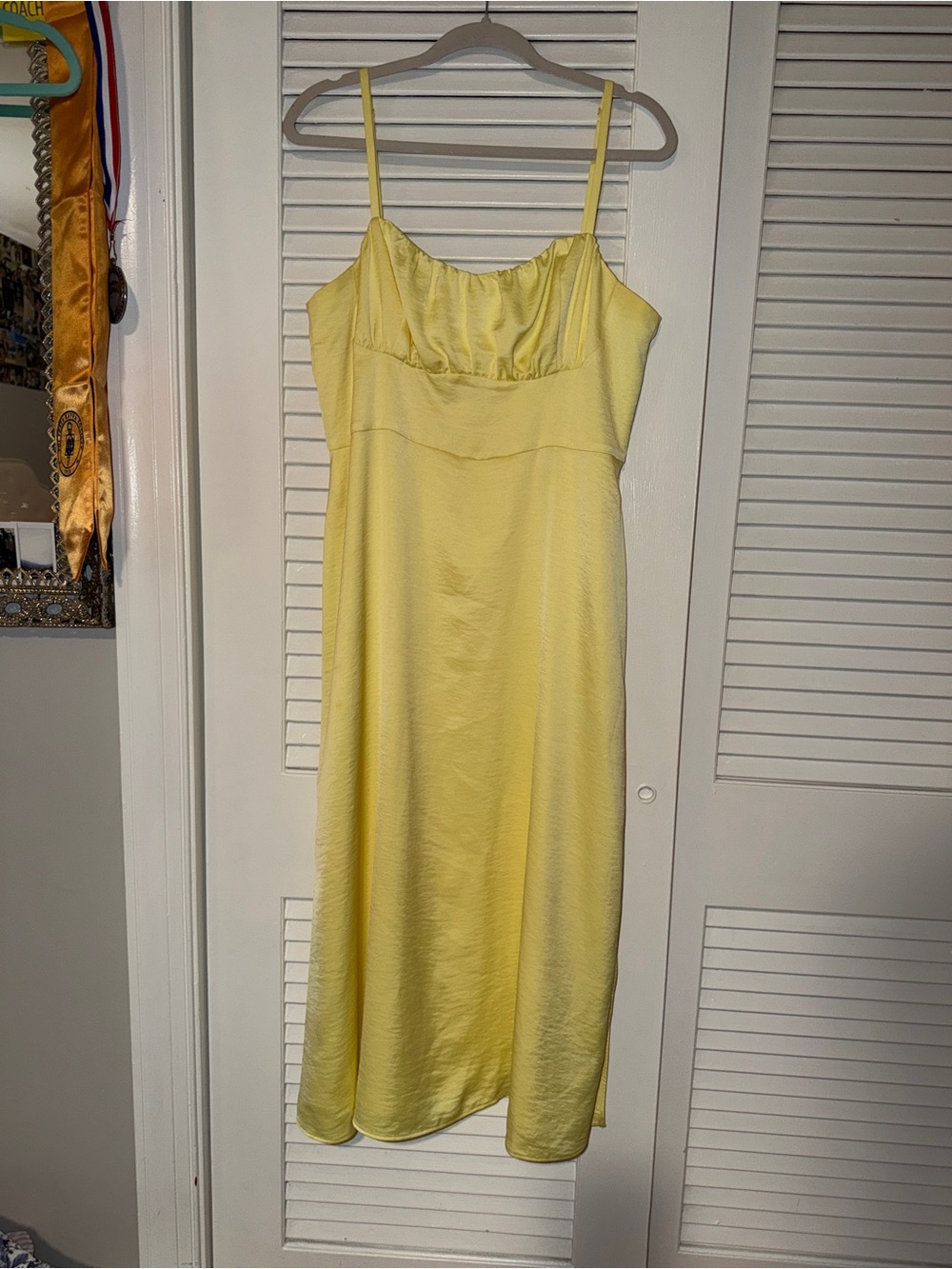 LOFT Yellow Satin Slip Dress with Spaghetti Straps